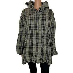 G.E.T. womens lightweight tab sleeve jacket, green and black plaid, size medium